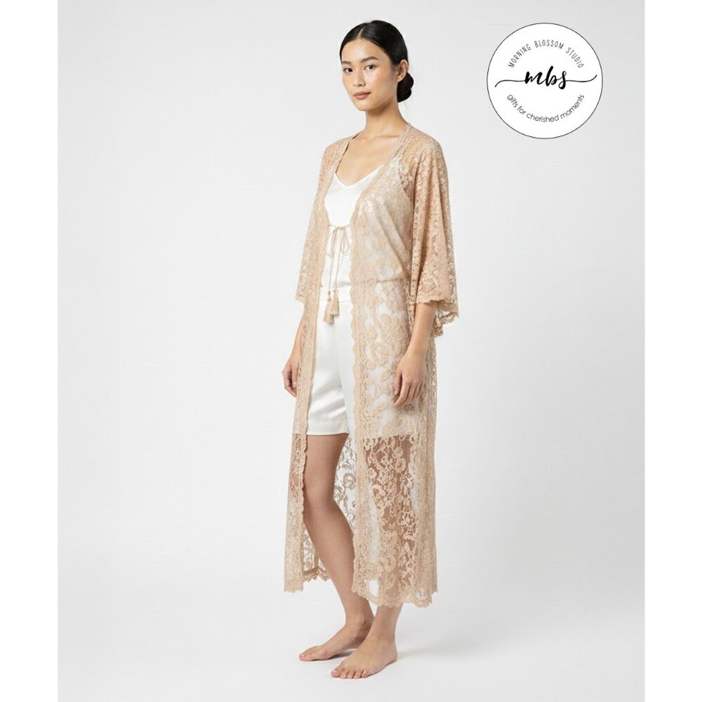 Band of Gypsies Lace Long Duster Tan Cream Women M‎